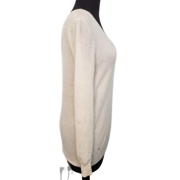 C by BLOOMINGDALE'S Ivory Cashmere V-Neck Sweater Sz S crafting see defects - Picture 3 of 7